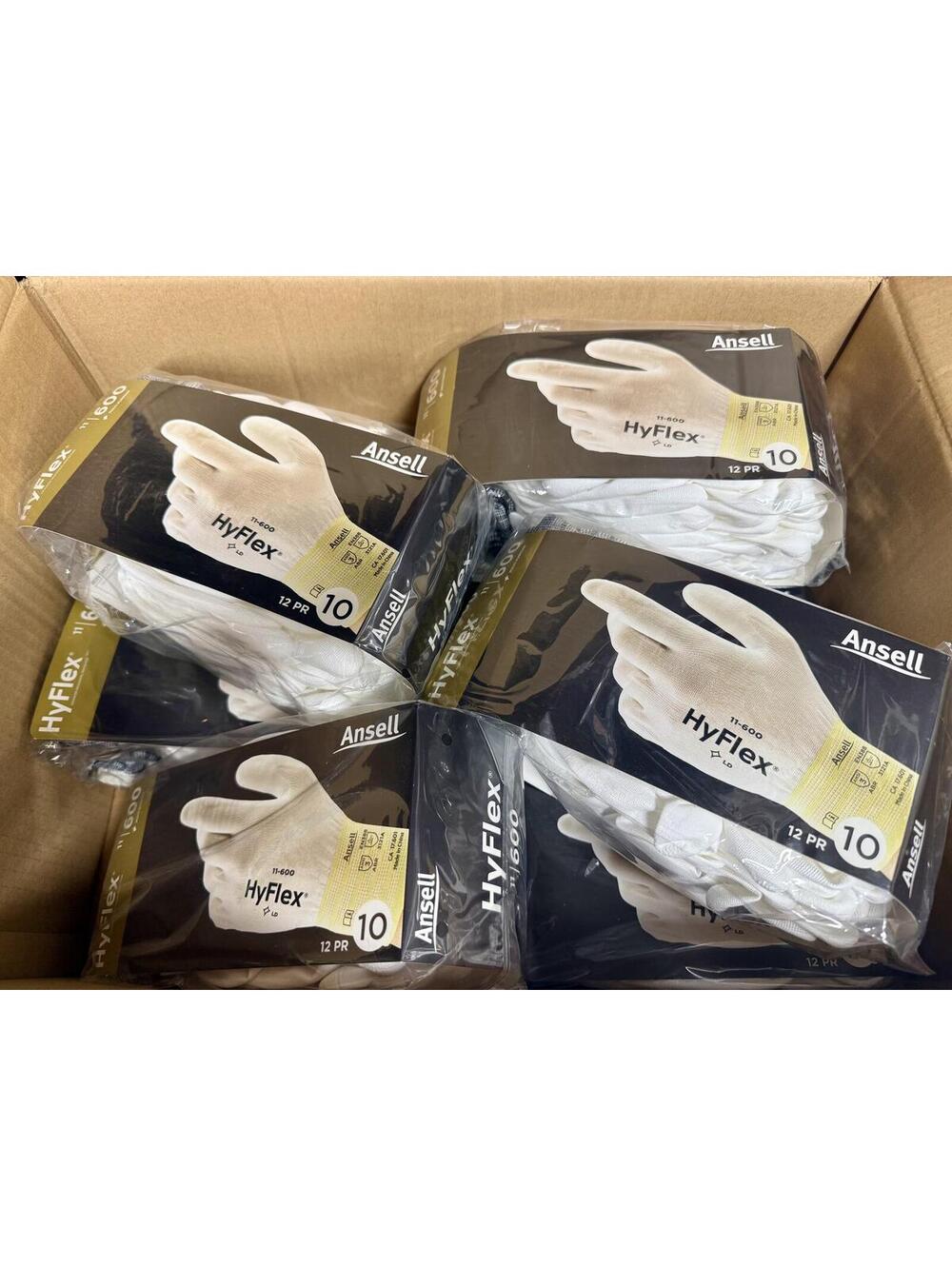 Ansell HyFlex 11-600 XL Size 10 White 12 Sealed Packs of 12 Pairs 144 Total